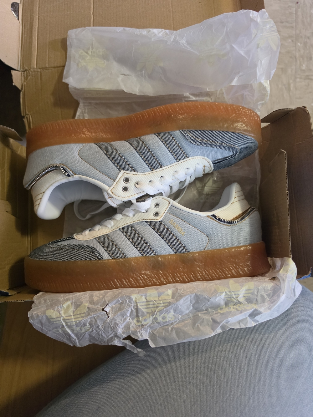 Adidas Women’s Denim Samba-Style Sneakers in Blue and White - Picture 8 of 10